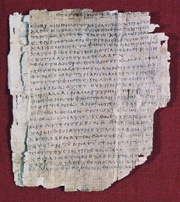 Jaunās derības fragments (Sv. Jāņa evanģēlijs) koinē grieķu valodā. Ap 200. gadu.