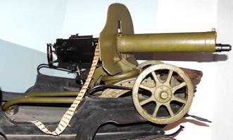 1. attēls. Trīslīniju (7,62 mm) krievu Maksima sistēmas 1910. gada parauga balsta ložmetējs M- 1910.