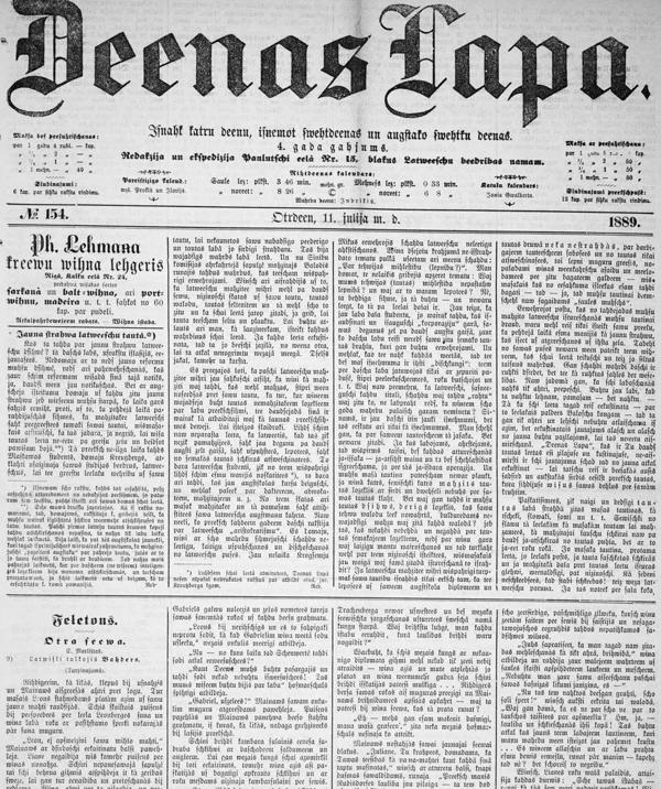 Laikraksts “Dienas Lapa”. 11.07.1889.
