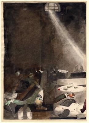 Kārlis Padegs. "Five o’clocks morgā". 1935. gads. Papīrs, tuša, akvarelis. 34 x 24,4 cm.