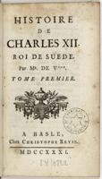 Voltēra darba "Kārļa XII vēsture" titullapa. 1731. gads.